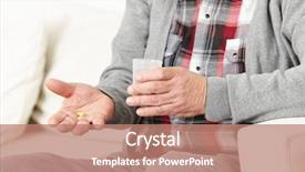  Presentation with medical pills - PPT theme having senior care - old man taking medical pills background and a coral colored foreground