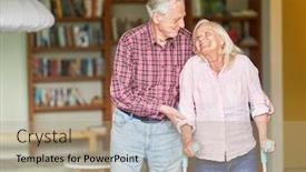  Presentation with caring - Cool new slide deck with senior-caring-to-support backdrop and a coral colored foreground