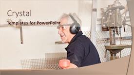  Presentation with wood joinery - Colorful presentation theme enhanced with senior-carpenter-with-ear-protection backdrop and a lemonade colored foreground