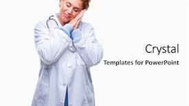  Presentation with medical robot hand and doctor - Slide deck enhanced with senior caucasian doctor woman wearing background and a  colored foreground