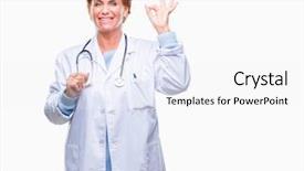  Presentation with medical smiling doctor - Slide deck enhanced with senior caucasian doctor woman wearing background and a  colored foreground