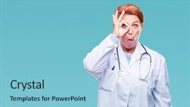  Presentation with medical eye - PPT theme with senior caucasian doctor woman wearing background and a light blue colored foreground