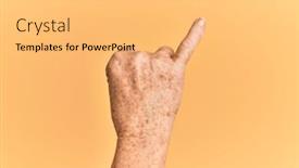  Presentation with commitment - Amazing PPT layouts having senior-caucasian-hand-over-yellow backdrop and a yellow colored foreground