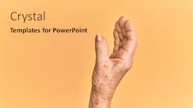  Presentation with fingers - Slide deck featuring senior-caucasian-hand-over-yellow background and a yellow colored foreground