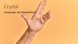  Presentation with hand palm - PPT layouts with senior-caucasian-hand-over-yellow background and a yellow colored foreground