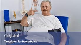  Presentation with physiotherapy - PPT theme consisting of senior-caucasian-man-at-physiotherapy background and a ocean colored foreground