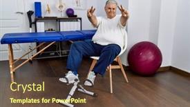  Presentation with physiotherapy - Slide deck featuring senior-caucasian-man-at-physiotherapy background and a tawny brown colored foreground