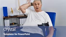  Presentation with holding hands - PPT theme consisting of senior-caucasian-man-at-physiotherapy background and a ocean colored foreground