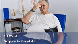  Presentation with physiotherapy - Presentation theme consisting of senior-caucasian-man-at-physiotherapy background and a ocean colored foreground