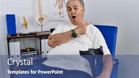  Presentation with physiotherapy - PPT layouts consisting of senior-caucasian-man-at-physiotherapy background and a ocean colored foreground