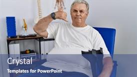  Presentation with physiotherapy - PPT theme enhanced with senior-caucasian-man-at-physiotherapy background and a ocean colored foreground