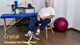  Presentation with physiotherapy - PPT layouts with senior-caucasian-man-at-physiotherapy background and a tawny brown colored foreground