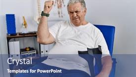  Presentation with physiotherapy - Slide set with senior-caucasian-man-at-physiotherapy background and a ocean colored foreground