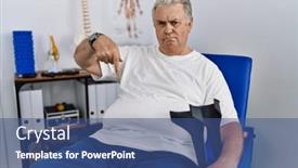  Presentation with physiotherapy - Theme with senior-caucasian-man-at-physiotherapy background and a ocean colored foreground