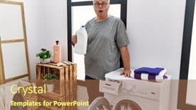  Presentation with laundry detergent - Theme having senior-caucasian-man-doing-laundry background and a tawny brown colored foreground