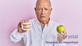  Presentation with denture - Slide deck featuring senior-caucasian-man-holding-denture background and a lemonade colored foreground