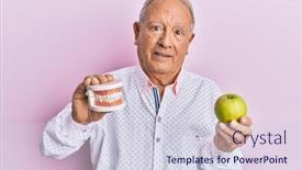  Presentation with denture - Audience pleasing slides consisting of senior-caucasian-man-holding-denture backdrop and a lemonade colored foreground