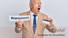  Presentation with payment - Presentation theme consisting of senior-caucasian-man-holding-payment background and a coral colored foreground