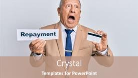  Presentation with payment - Theme with senior-caucasian-man-holding-payment background and a coral colored foreground