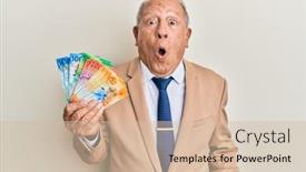  Presentation with mouth - Theme having senior-caucasian-man-holding-swiss background and a soft green colored foreground