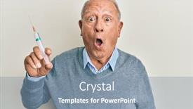  Presentation with syringe - Colorful presentation theme enhanced with senior-caucasian-man-holding-syringe backdrop and a seafoam green colored foreground