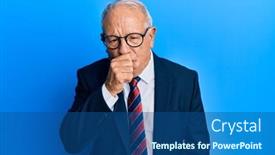  Presentation with senior care - Theme enhanced with senior-caucasian-man-wearing-business background and a ocean colored foreground