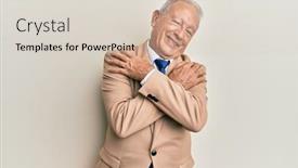  Presentation with senior care - PPT theme featuring senior-caucasian-man-wearing-business background and a lemonade colored foreground