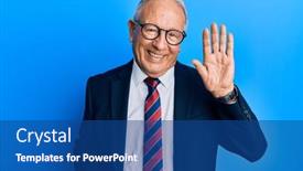  Presentation with business hello - Presentation design with senior-caucasian-man-wearing-business background and a ocean colored foreground