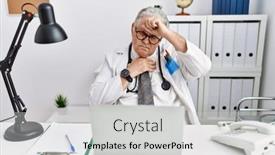  Presentation with flu virus - Theme having senior-caucasian-man-wearing-doctor background and a  colored foreground