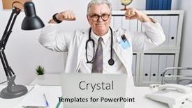  Presentation with senior fitness - PPT layouts with senior-caucasian-man-wearing-doctor background and a light gray colored foreground