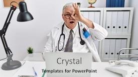  Presentation with eye doctor - Theme consisting of senior-caucasian-man-wearing-doctor background and a light gray colored foreground