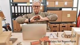  Presentation with heart love - Presentation design having senior-caucasian-man-working background and a coral colored foreground