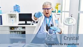  Presentation with scientist - Theme consisting of senior-caucasian-man-working background and a  colored foreground