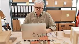  Presentation with working - Presentation having senior-caucasian-man-working background and a  colored foreground