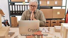  Presentation with working together - Presentation theme enhanced with senior-caucasian-man-working background and a  colored foreground