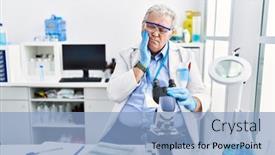  Presentation with dental laboratory - Presentation theme with senior-caucasian-man-working background and a light blue colored foreground