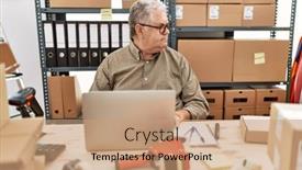  Presentation with business profile - Slide deck enhanced with senior-caucasian-man-working background and a coral colored foreground