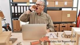  Presentation with business communication - Theme featuring senior-caucasian-man-working background and a  colored foreground