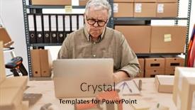  Presentation with working - Presentation enhanced with senior-caucasian-man-working background and a  colored foreground