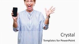  Presentation with winner - Audience pleasing slides consisting of senior caucasian redhead woman showing backdrop and a  colored foreground