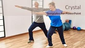  Presentation with senior couple - Presentation theme featuring senior-caucasian-sporty-couple-training background and a soft green colored foreground