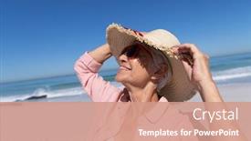  Presentation with time - PPT layouts having senior-caucasian-woman-enjoying-time background and a coral colored foreground