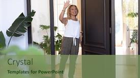  Presentation with open door - Cool new PPT theme with senior-caucasian-woman-enjoying backdrop and a seafoam green colored foreground