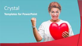  Presentation with love heart - Slide deck consisting of senior caucasian woman holding red heart in love over isolated background screaming proud and celebrating victory and success very excited cheering emotion background and a light blue colored foreground