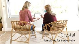  Presentation with social distancing - Slide set enhanced with senior-caucasian-woman-spending-time background and a coral colored foreground