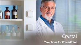  Presentation with glass chemistry lab equipment - PPT theme with senior chemistry professor doctor background and a gray colored foreground
