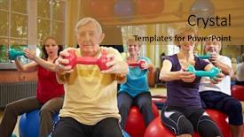  Presentation with gym - Slide deck featuring senior citizen center - group working out with dumbbells background and a gold colored foreground
