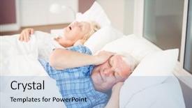  Presentation with snoring - Colorful slide set enhanced with senior citizen free - disturbed man covering ears backdrop and a light blue colored foreground