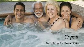  Presentation with hot tub - Amazing slide set having senior citizen free - family in hot tub backdrop and a light gray colored foreground