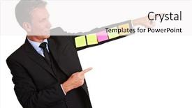  Presentation with sticky notes - Presentation theme consisting of senior citizen funny - elderly manager with sticky notes background and a white colored foreground